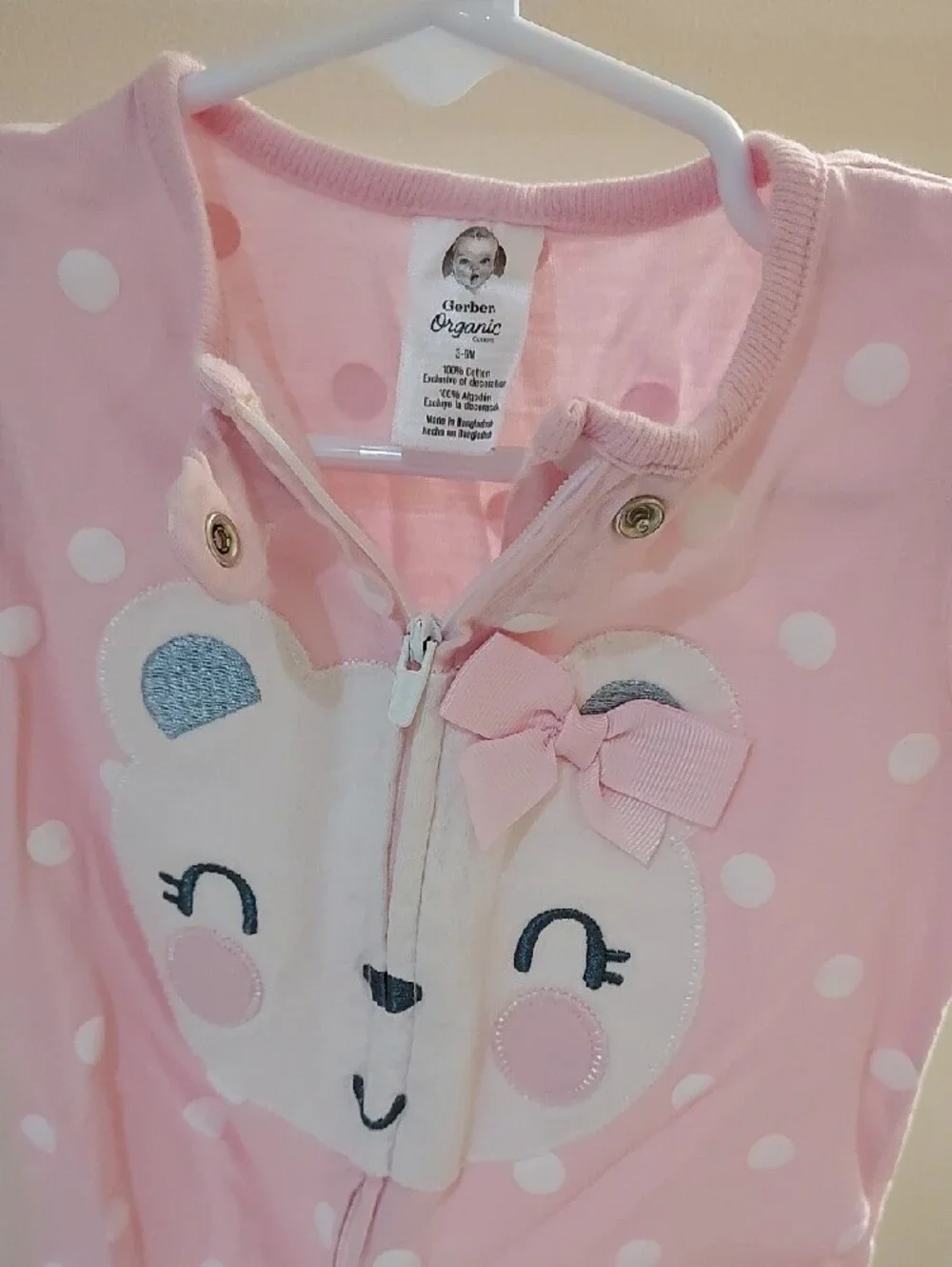 Pink Polka Dot Bear Sleep and Play One-Piece for Babies
